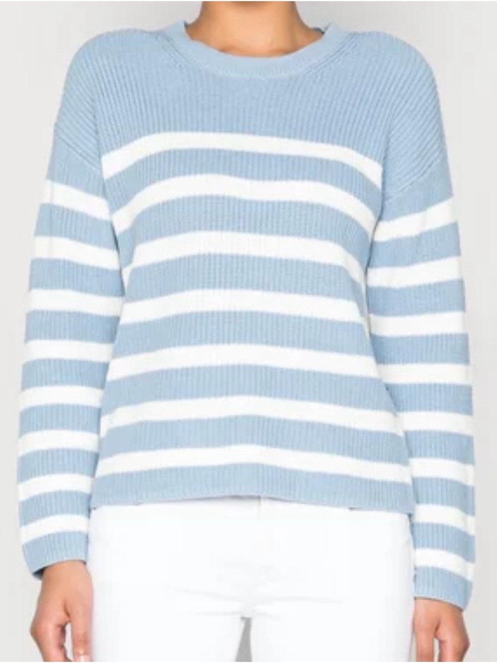 GAP- Striped Rib Knit Crewneck 100% Cotton Sweater in Light Blue and White